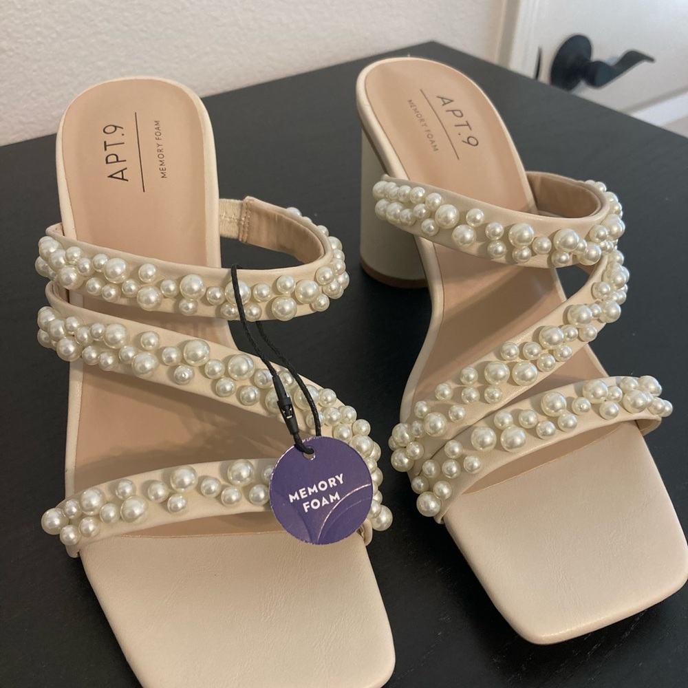 Apt. 9 Cream Heels with Braided Straps Bridal